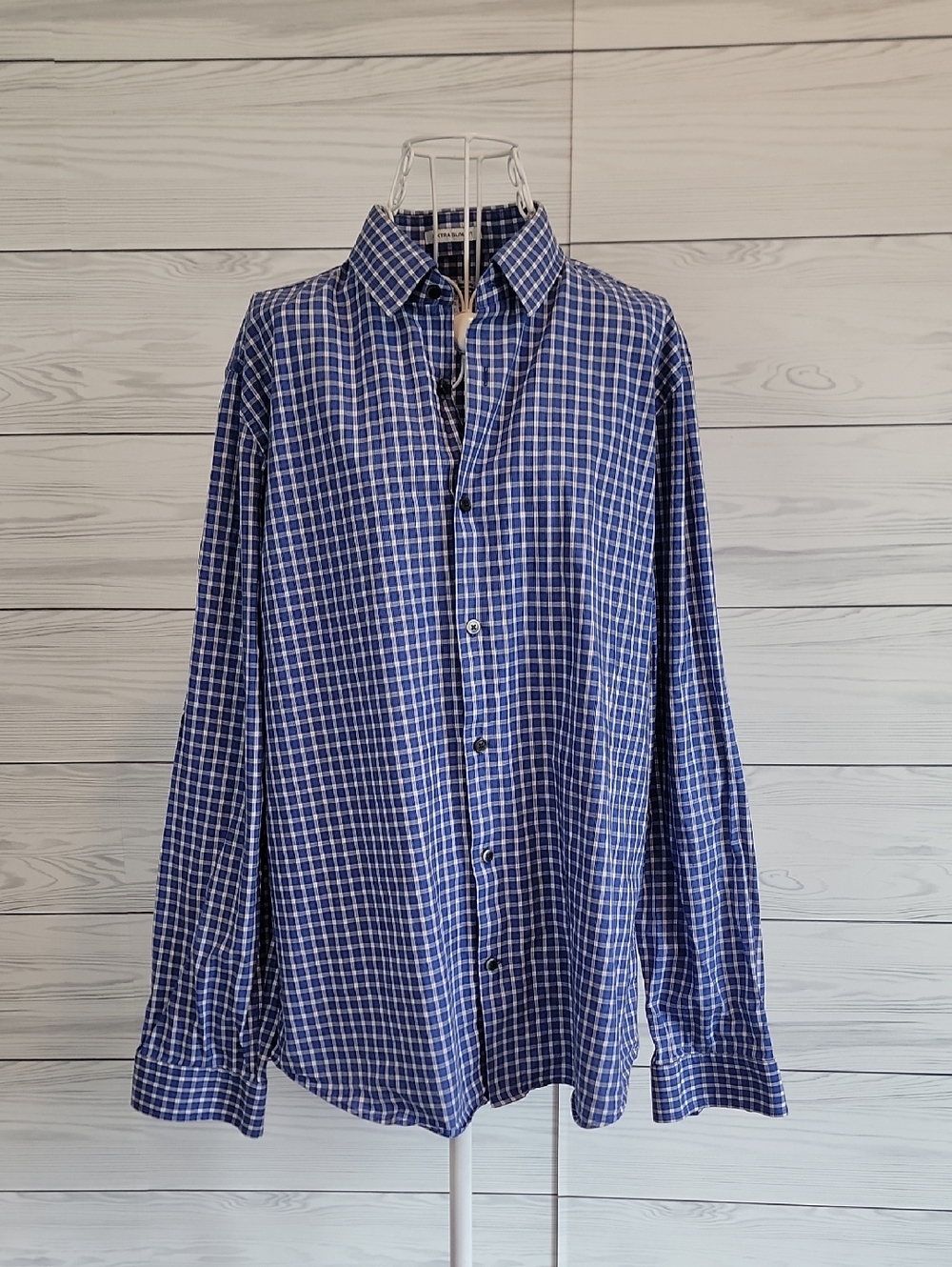 Express Blue Checkered Plaid Long-Sleeve Men's Dress Shirt Size XL (17"-17 1/2")